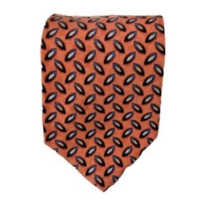 J.Z. Richards Mens 100% Silk Tie Orange/Blue Geometric Designer Made In USA